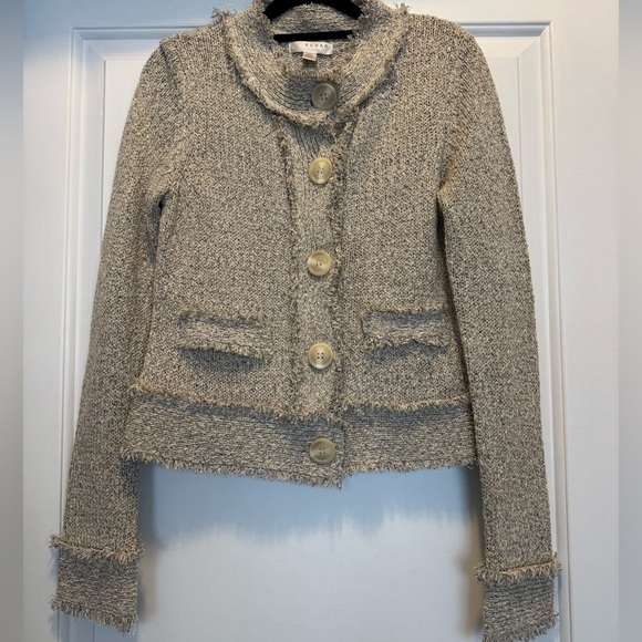 Kenar Women’s Cream Tweed Chanel Style‎ Cardigan Sweater Jacket Size Medium - Picture 1 of 5